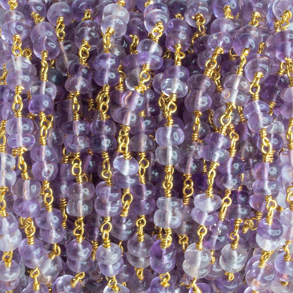 5mm-5.5mm Amethyst Double Plain Rondelle Gold Chain by the Foot 52 pieces