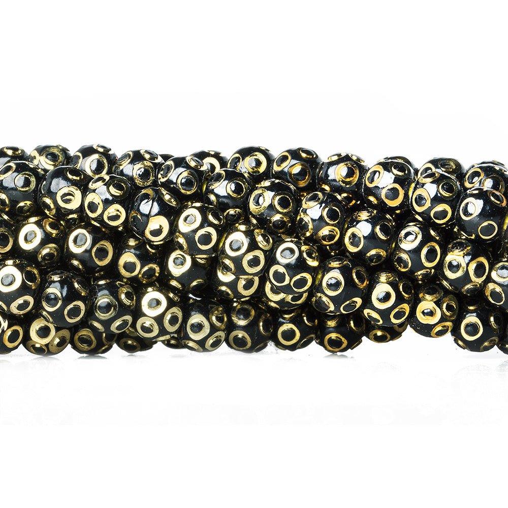 5mm Black Enamel Brass Beads Round Diamond Cut Beads, 8 inch - The Bead Traders