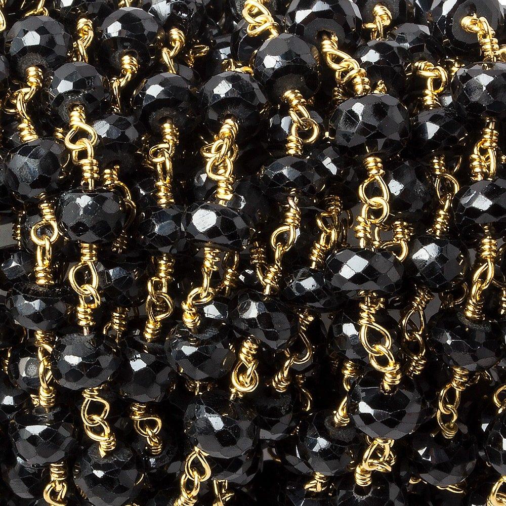 5mm Black Spinel faceted rondelle Gold plated Chain by the foot 30 pcs lab created - The Bead Traders