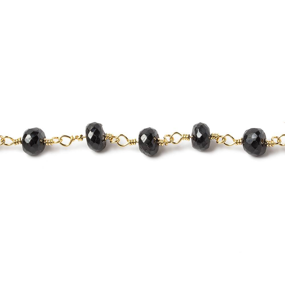 5mm Black Spinel faceted rondelle Gold plated Chain by the foot 30 pcs lab created - The Bead Traders