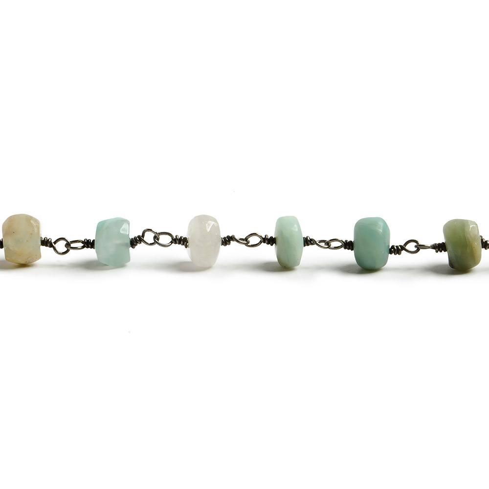 5mm Blue Peruvian Opal plain rondelle Black Gold plated Chain by the foot with 35 pcs - The Bead Traders