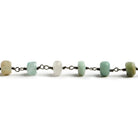5mm Blue Peruvian Opal plain rondelle Black Gold plated Chain by the foot with 35 pcs - The Bead Traders
