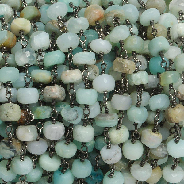 5mm Blue Peruvian Opal plain rondelle Black Gold plated Chain by the foot with 35 pcs