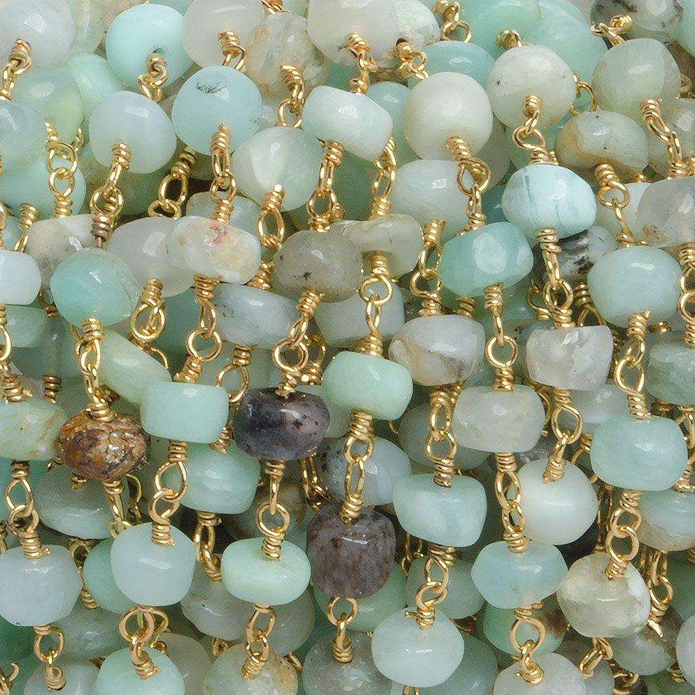 5mm Blue Peruvian Opal plain rondelle Gold plated Chain by the foot with 35 pcs - The Bead Traders