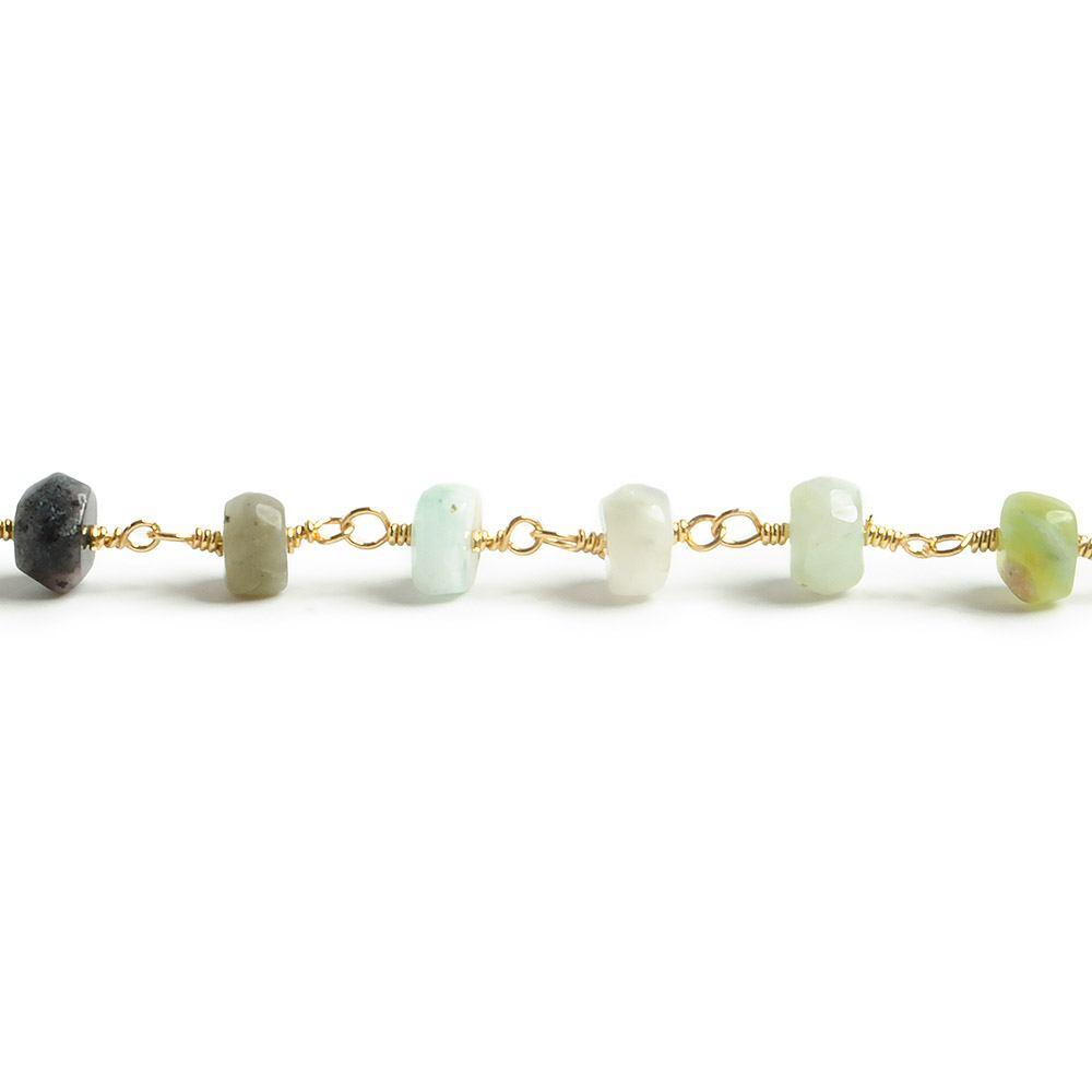 5mm Blue Peruvian Opal plain rondelle Gold plated Chain by the foot with 35 pcs - The Bead Traders