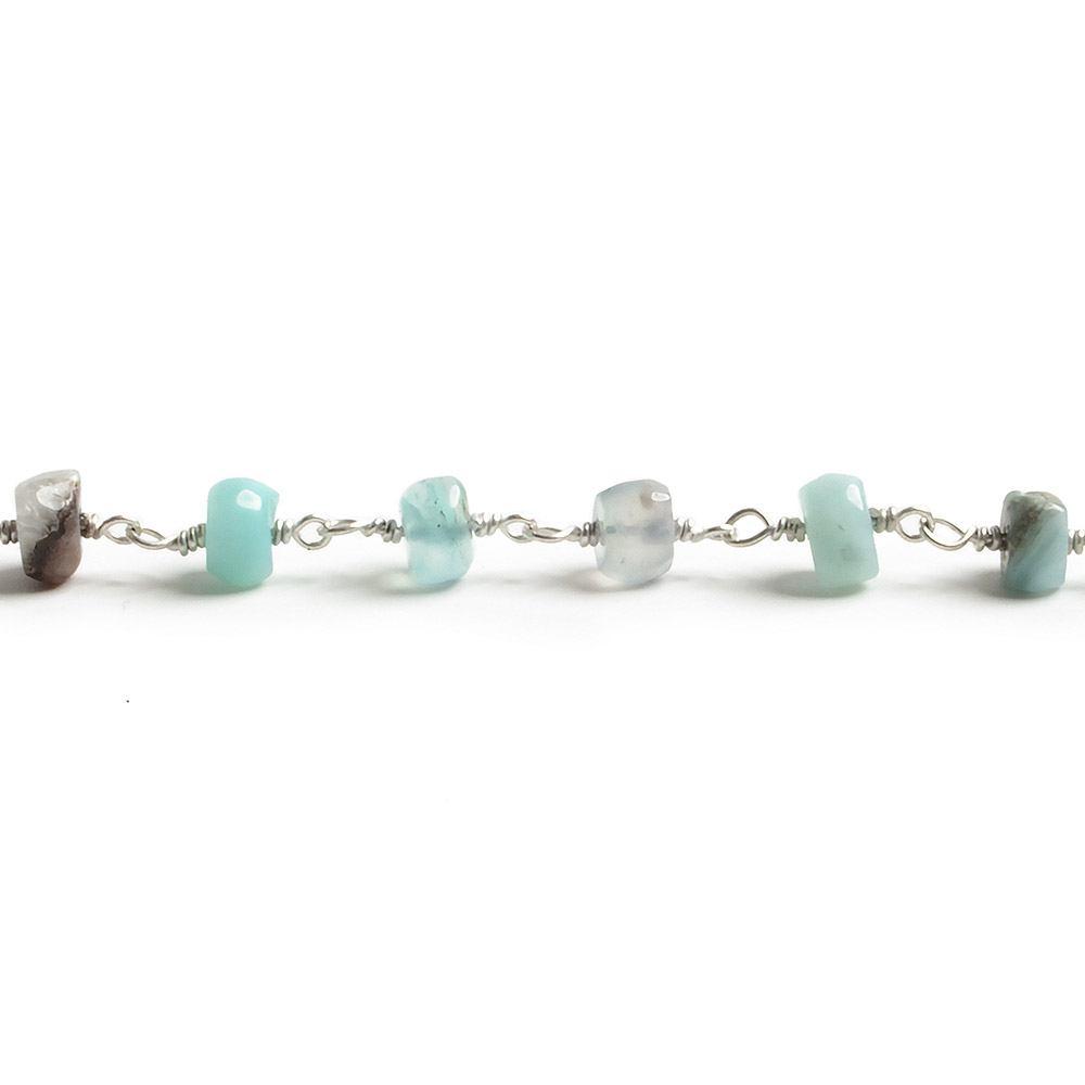 5mm Blue Peruvian Opal plain rondelle Silver plated Chain by the foot with 35 pcs - The Bead Traders