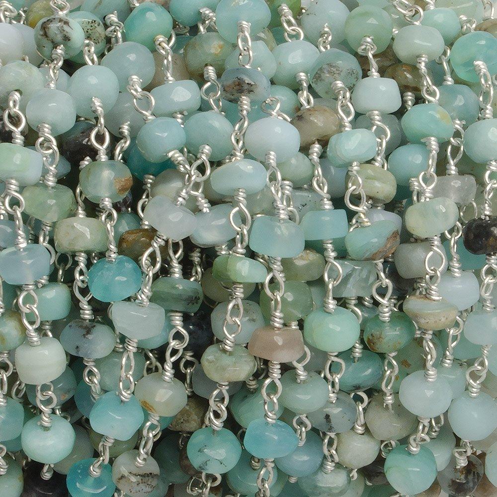 5mm Blue Peruvian Opal plain rondelle Silver plated Chain by the foot with 35 pcs - The Bead Traders