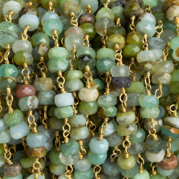 5mm Blue Peruvian Opal Rondelle Gold Chain 54 beads