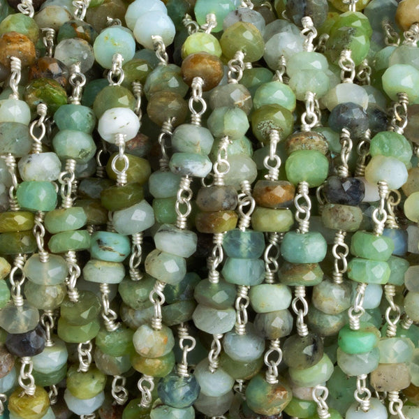 5mm Blue Peruvian Opal Rondelle Silver Chain 54 beads