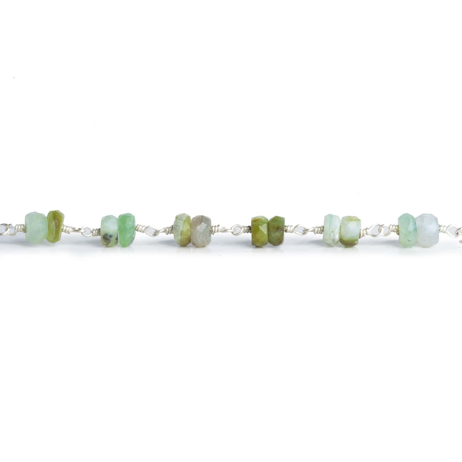 5mm Blue Peruvian Opal Rondelle Silver Chain 54 beads - The Bead Traders