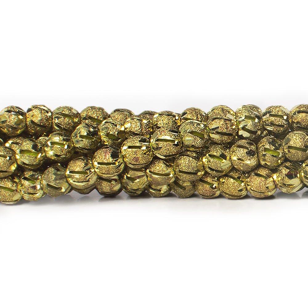5mm Brass Diamond Cut Diagonal Groove Round Beads, 8 inch - The Bead Traders
