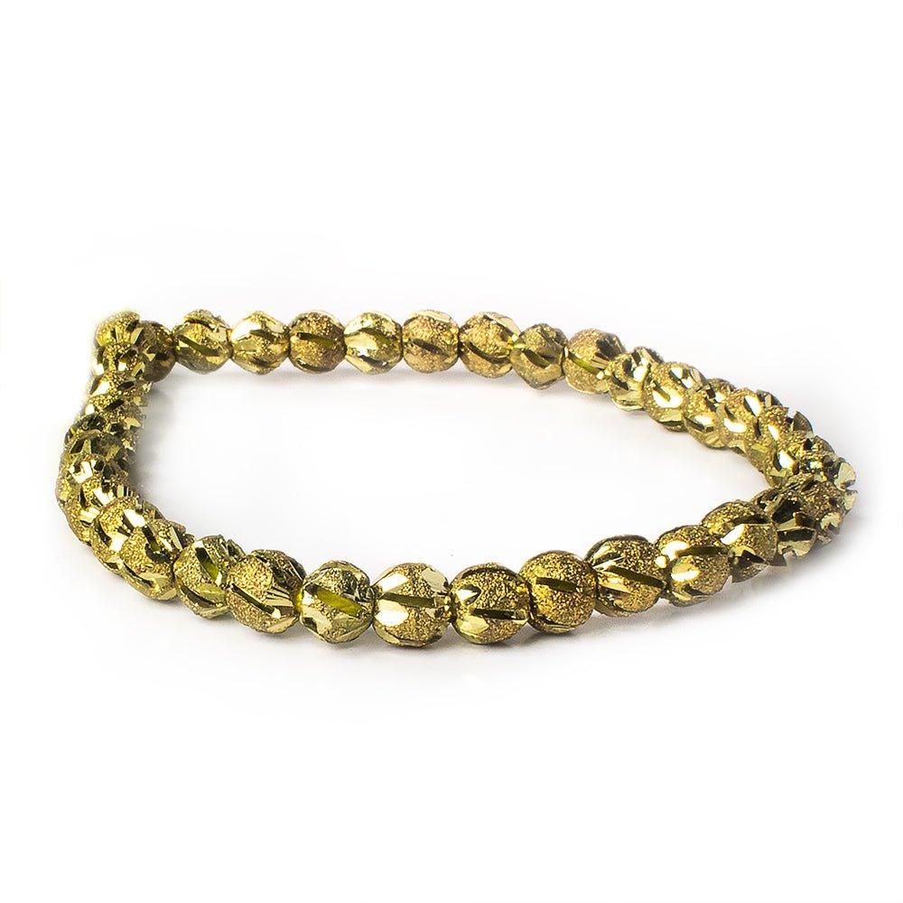 5mm Brass Diamond Cut Diagonal Groove Round Beads, 8 inch - The Bead Traders