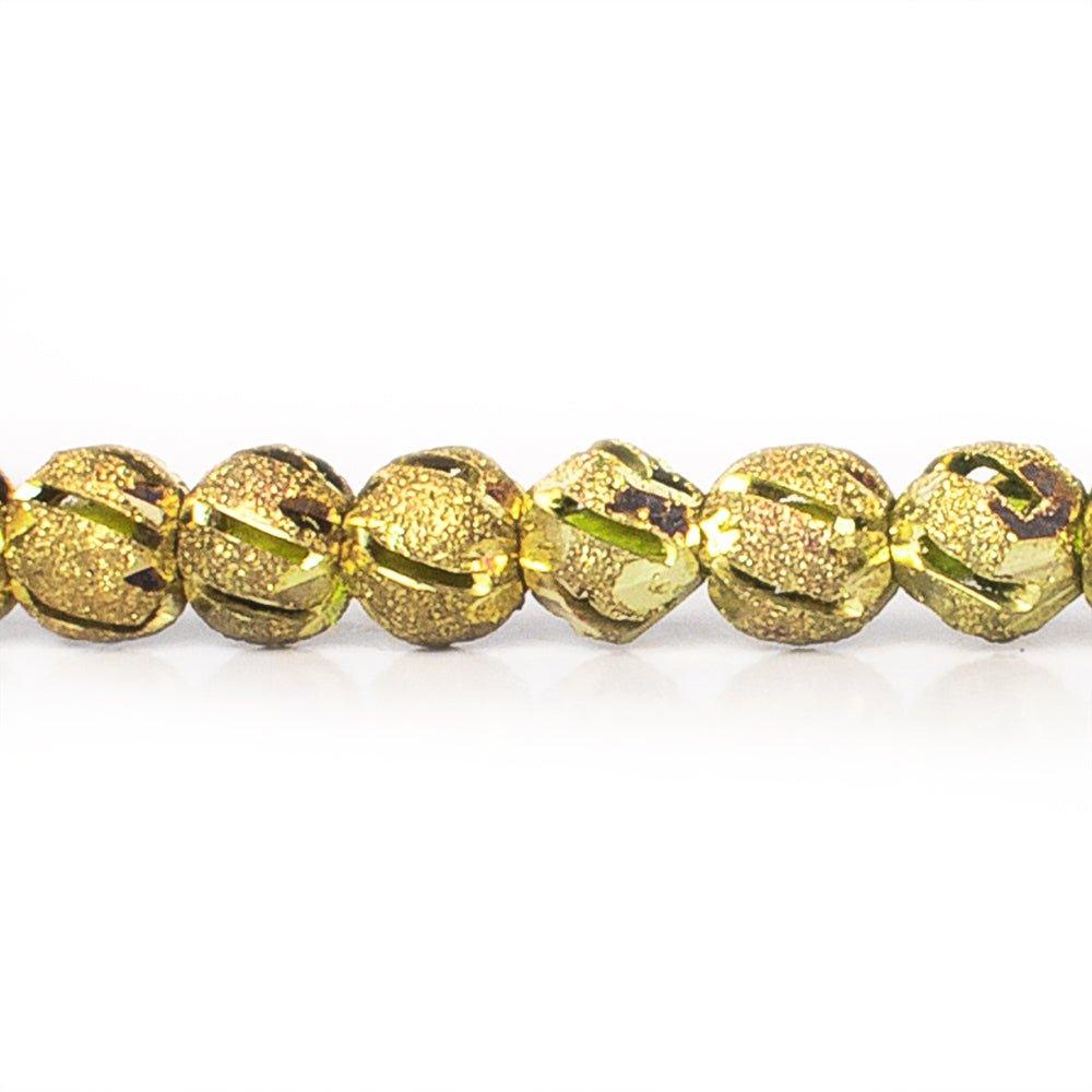 5mm Brass Diamond Cut Diagonal Groove Round Beads, 8 inch - The Bead Traders