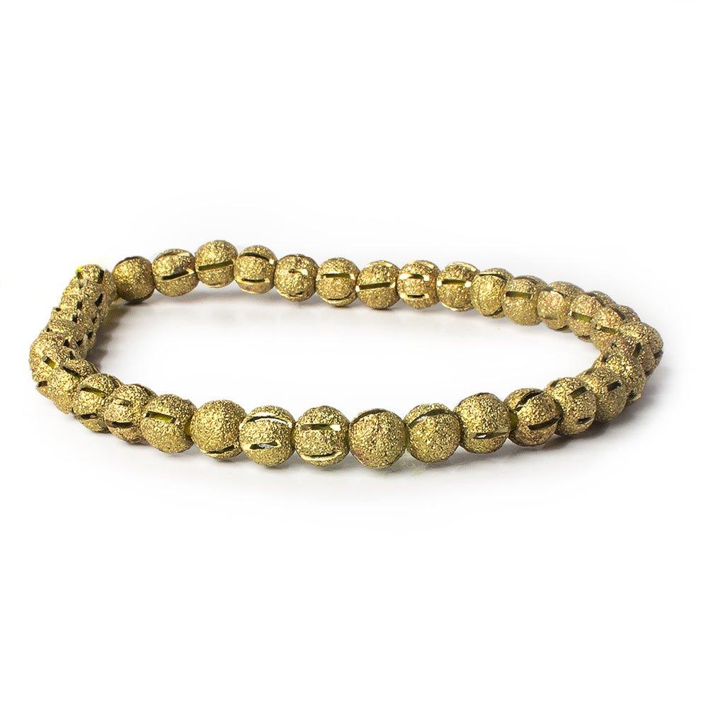 5mm Brass Textured with Shiny Stripe Round Beads, 8 inch - The Bead Traders