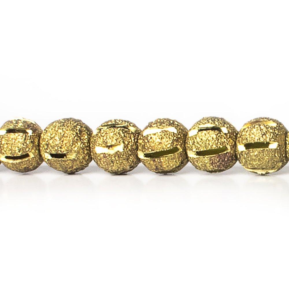 5mm Brass Textured with Shiny Stripe Round Beads, 8 inch - The Bead Traders