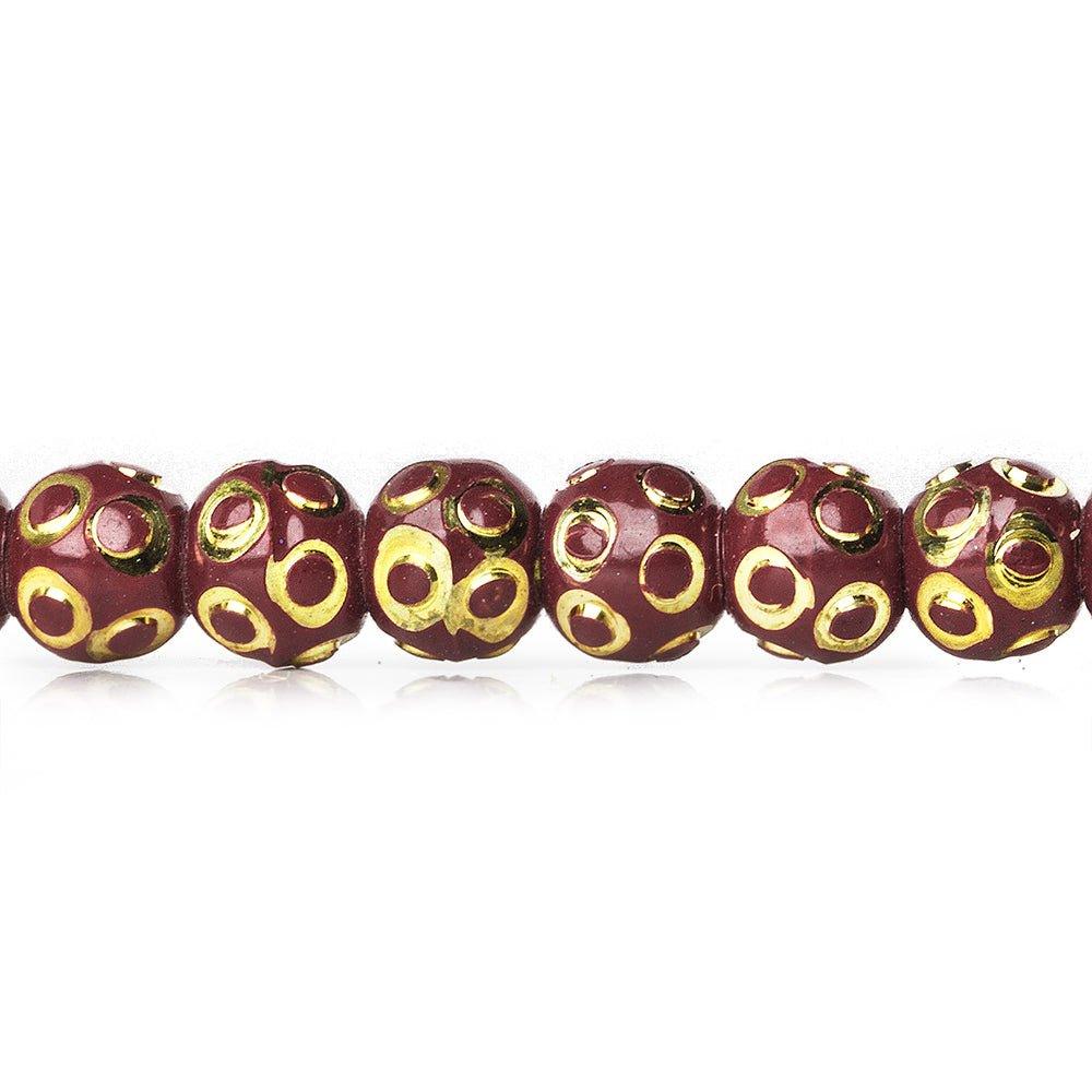 5mm Burgundy Enamel Diamond Cut Brass Rounds Beads, 8 inch - The Bead Traders