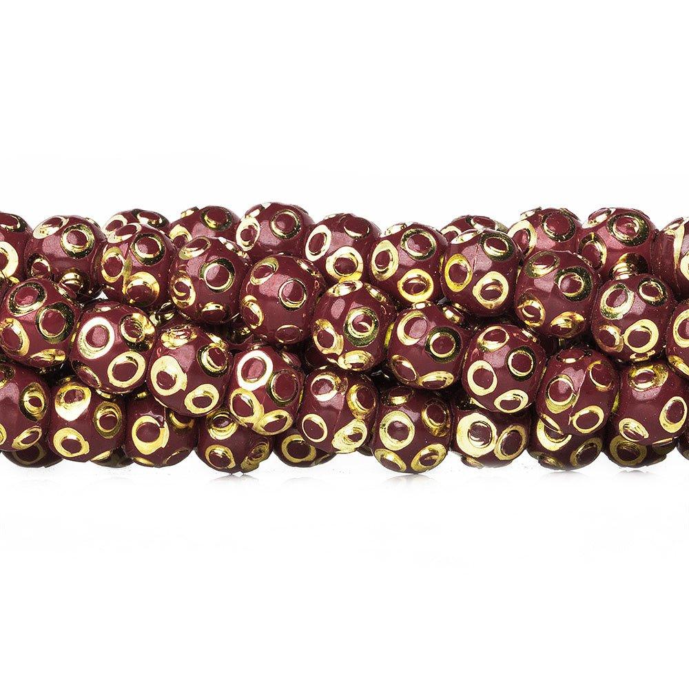 5mm Burgundy Enamel Diamond Cut Brass Rounds Beads, 8 inch - The Bead Traders