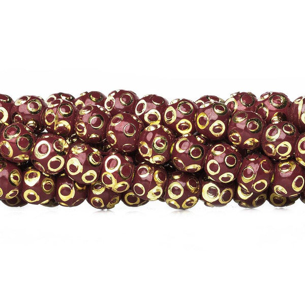 5mm Burgundy Enamel Brass Circle Cut Rounds 8 inch 37 beads