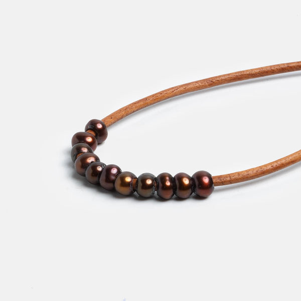 5mm Chestnut Large Hole Off Round Pearls 15 inch 110 pieces