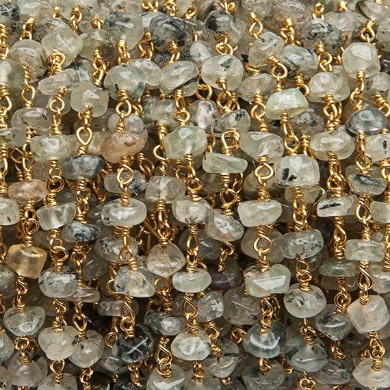 5mm Dendritic Prehnite Gold Wire Wrapped Rosary Chain by the foot - The Bead Traders