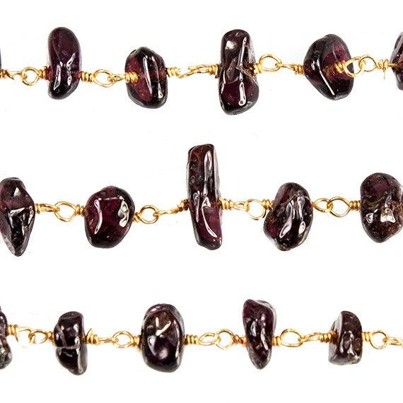 5mm Garnet plain chips on Gold Chain by the foot - The Bead Traders