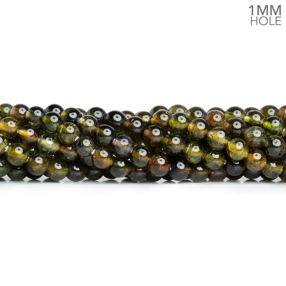 5mm Green Brown Tourmaline Plain Rounds 16 inch 85 beads - The Bead Traders