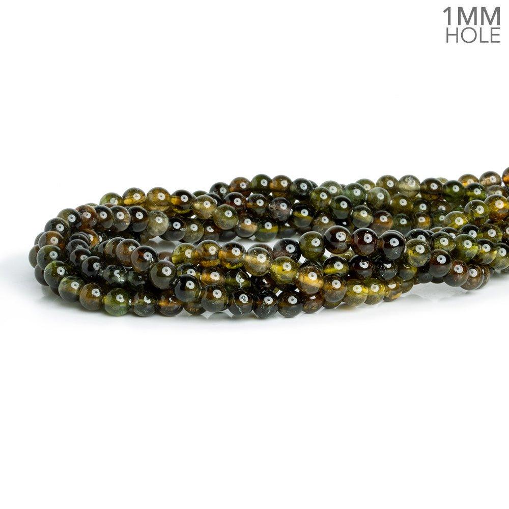 5mm Green Brown Tourmaline Plain Rounds 16 inch 85 beads - The Bead Traders