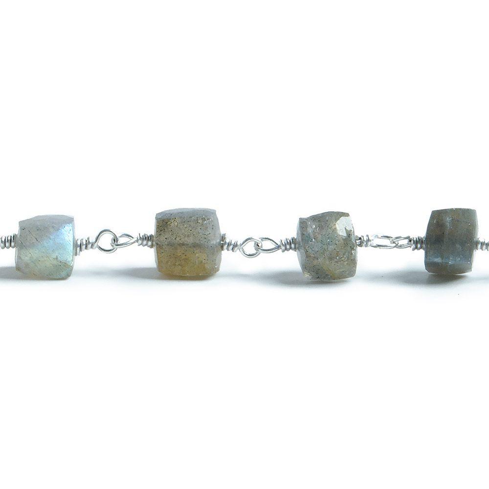 5mm Labradorite faceted cube Silver plated Chain by the foot with 28 pieces - The Bead Traders