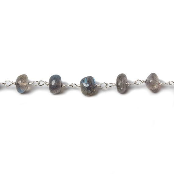 5mm Labradorite plain rondelle Silver Wire Wrapped Chain by foot 36 pieces - The Bead Traders