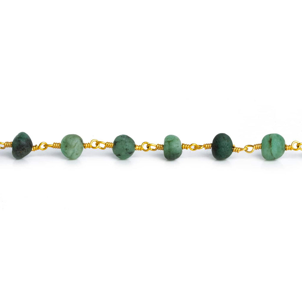 5mm Matte Emerald Rondelle Gold Chain 28 beads - The Bead Traders