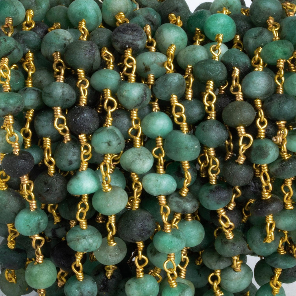 5mm Matte Emerald Rondelle Gold Chain 28 beads - The Bead Traders