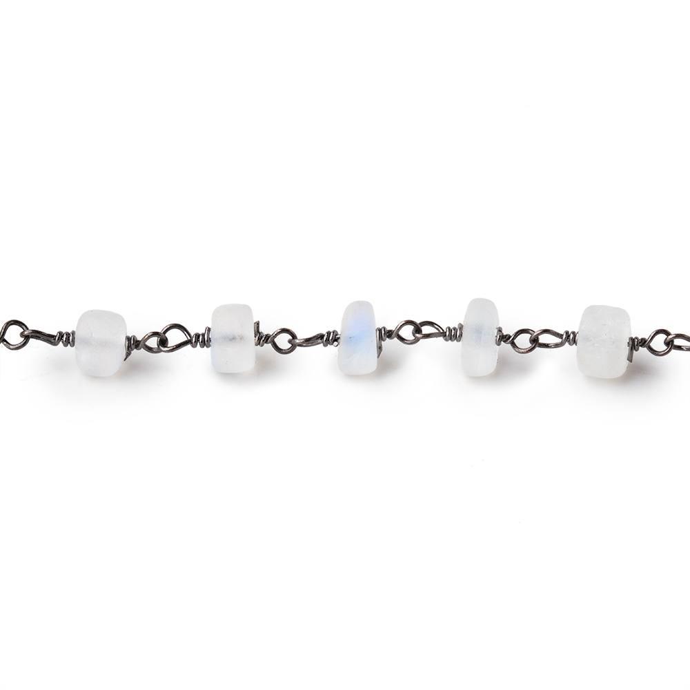 5mm Matte Rainbow Moonstone Plain Rondelles on Black Gold Plated Chain 35pcs - The Bead Traders