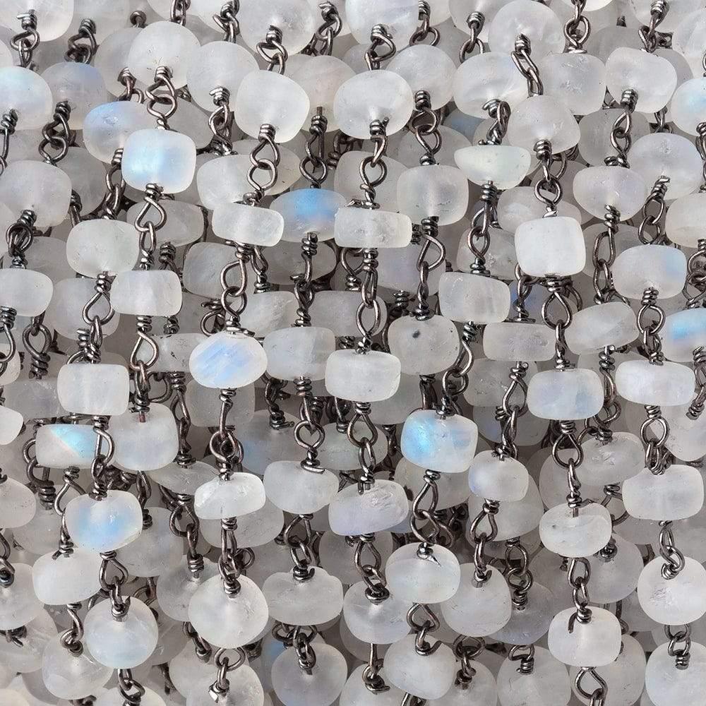 5mm Matte Rainbow Moonstone Plain Rondelles on Black Gold Plated Chain 35pcs - The Bead Traders