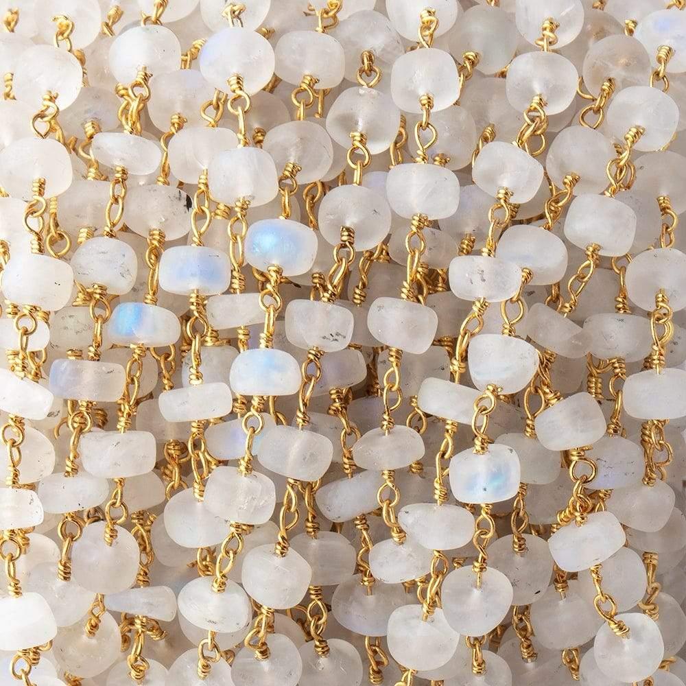 5mm Matte Rainbow Moonstone Plain Rondelles on Gold Plated Chain 35pcs - The Bead Traders