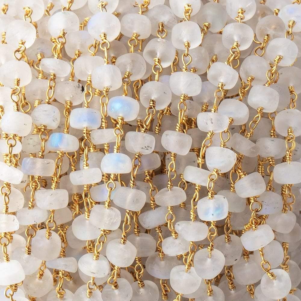 5mm Matte Rainbow Moonstone Plain Rondelles on Gold Plated Chain 35pcs - The Bead Traders