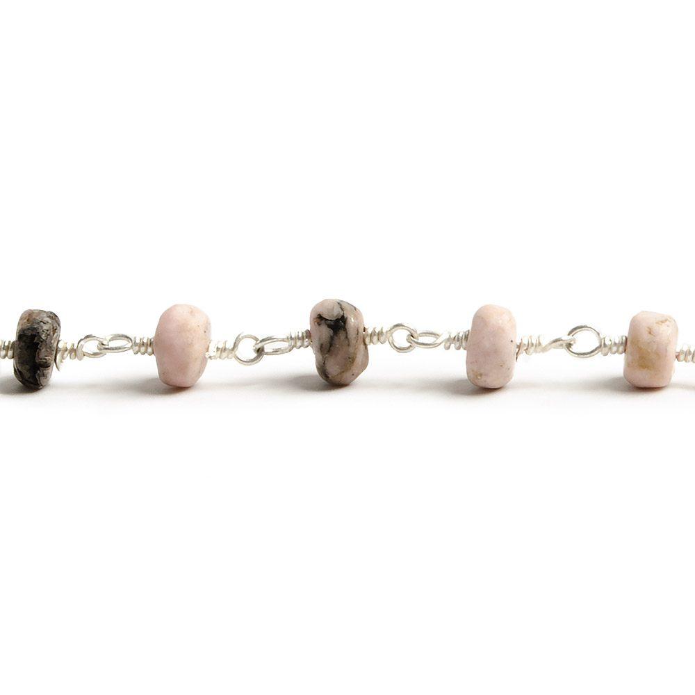 5mm Matte Rhodonite plain rondelle Silver plated Chain by the foot with 33 pieces - The Bead Traders