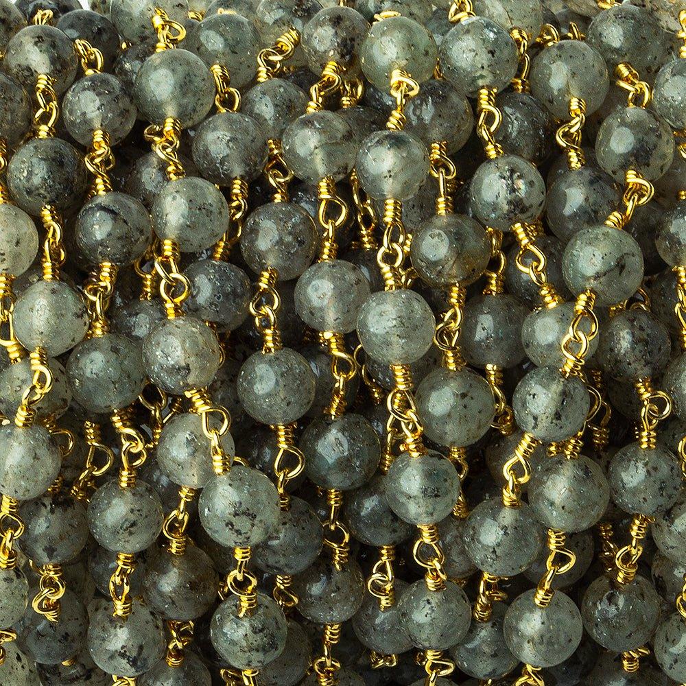 5mm Moss Quartz Plain Round Gold plated Chain by the foot 26 pieces - The Bead Traders