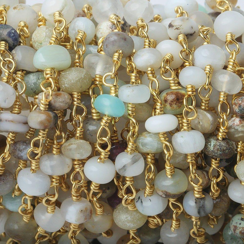 5mm Multi Color Peruvian Opal Plain Rondelle Gold plated Chain by the foot - The Bead Traders