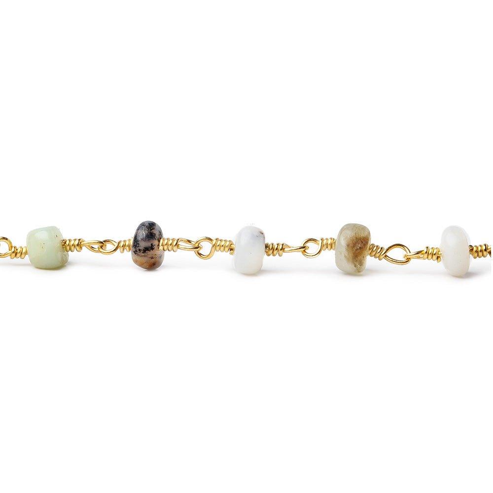 5mm Multi Color Peruvian Opal Plain Rondelle Gold plated Chain by the foot - The Bead Traders