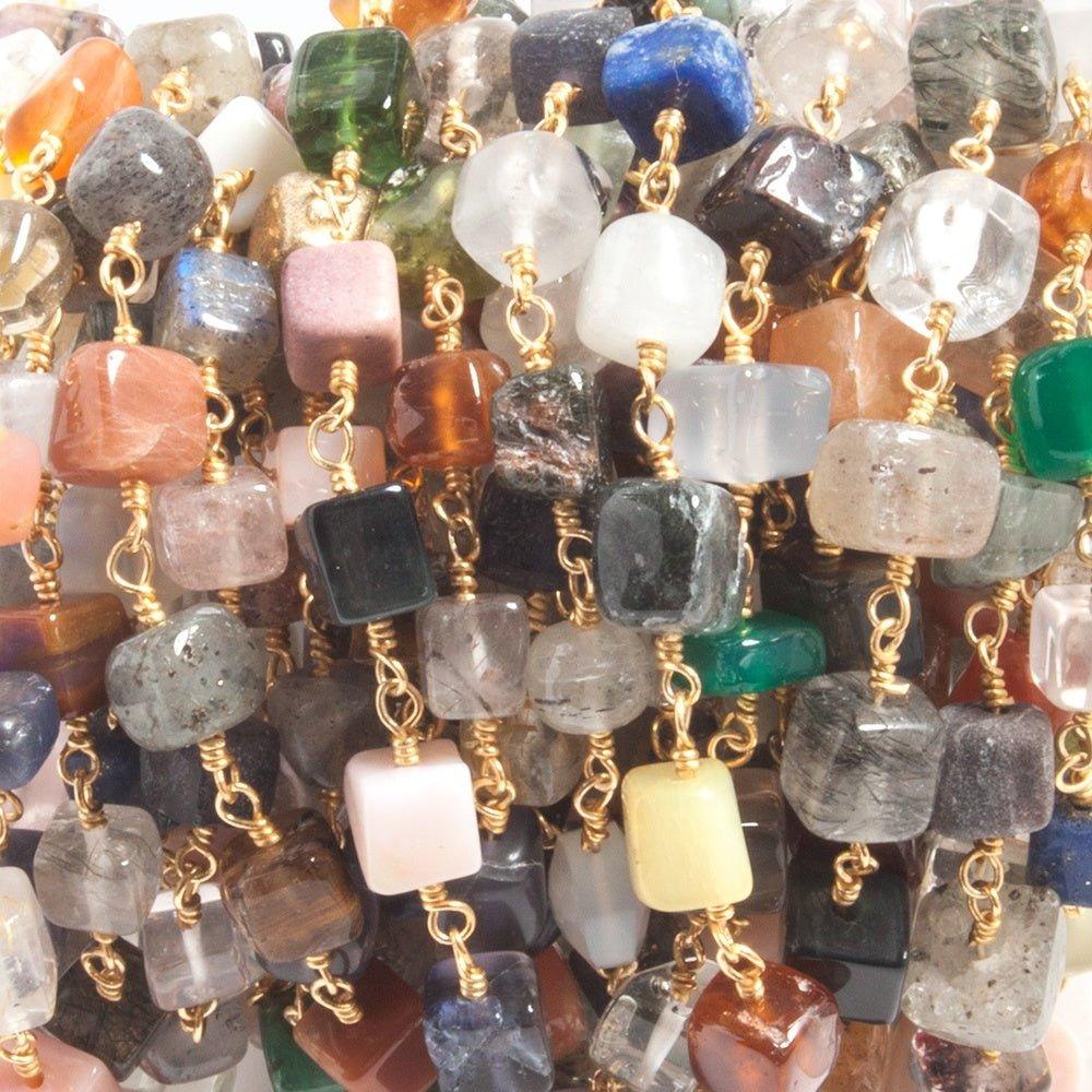 5mm Multiple Gemstone plain cubes Gold Filled Chain by the foot 26 beads - The Bead Traders