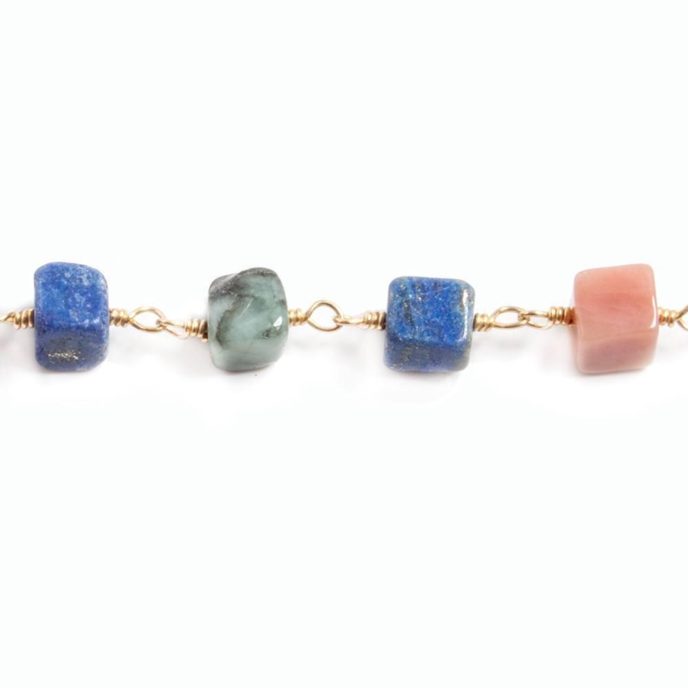 5mm Multiple Gemstone plain cubes Gold Filled Chain by the foot 26 beads - The Bead Traders