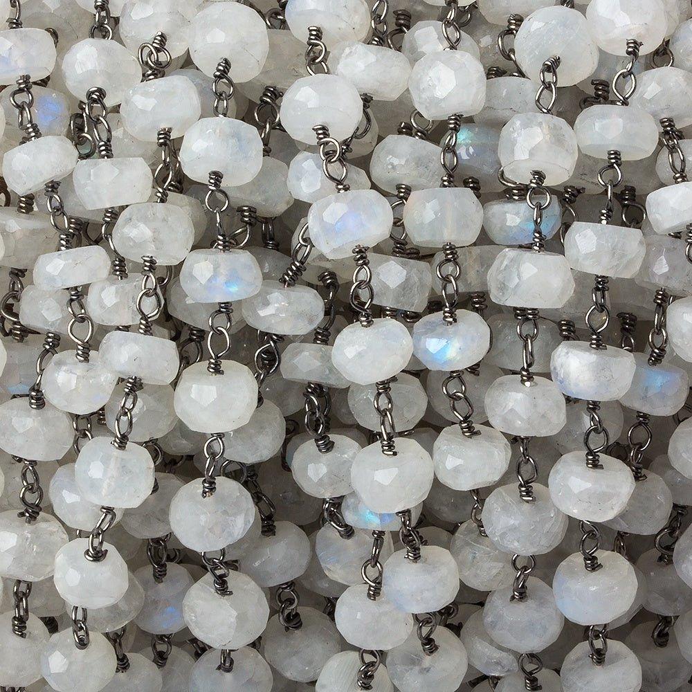 5mm Rainbow Moonstone faceted rondelle Black Gold plated Chain by the foot - The Bead Traders