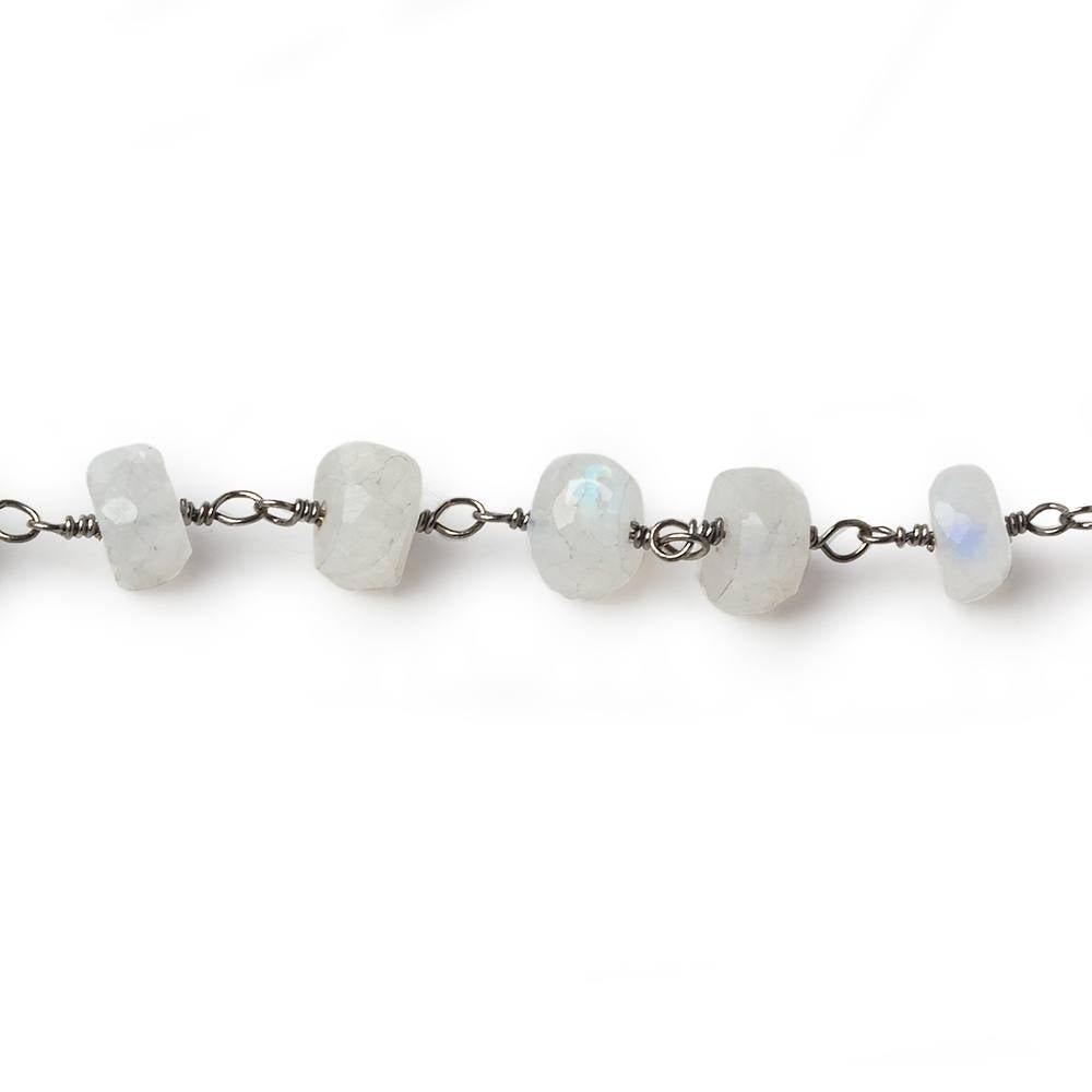 5mm Rainbow Moonstone faceted rondelle Black Gold plated Chain by the foot - The Bead Traders