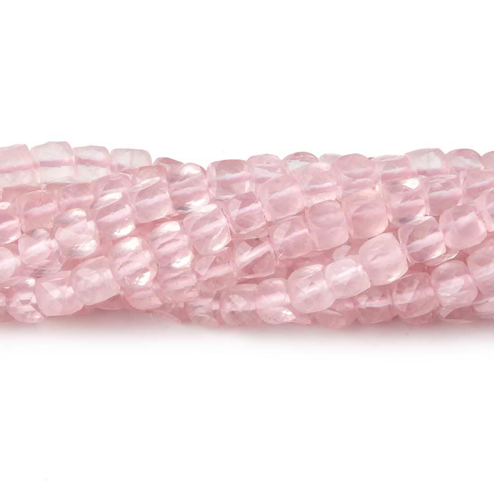 5mm Rose Quartz micro faceted cubes 12 inch 80 beads - The Bead Traders