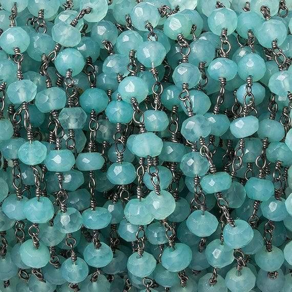 5mm Seafoam Chalcedony Rondelle Black Gold Chain 33 beads - The Bead Traders