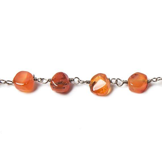 5mm Shaded Carnelian plain coin Black Gold Chain by the foot 27 pcs - The Bead Traders