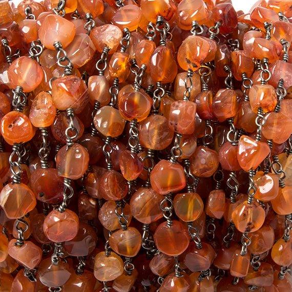 5mm Shaded Carnelian plain coin Black Gold Chain by the foot 27 pcs - The Bead Traders