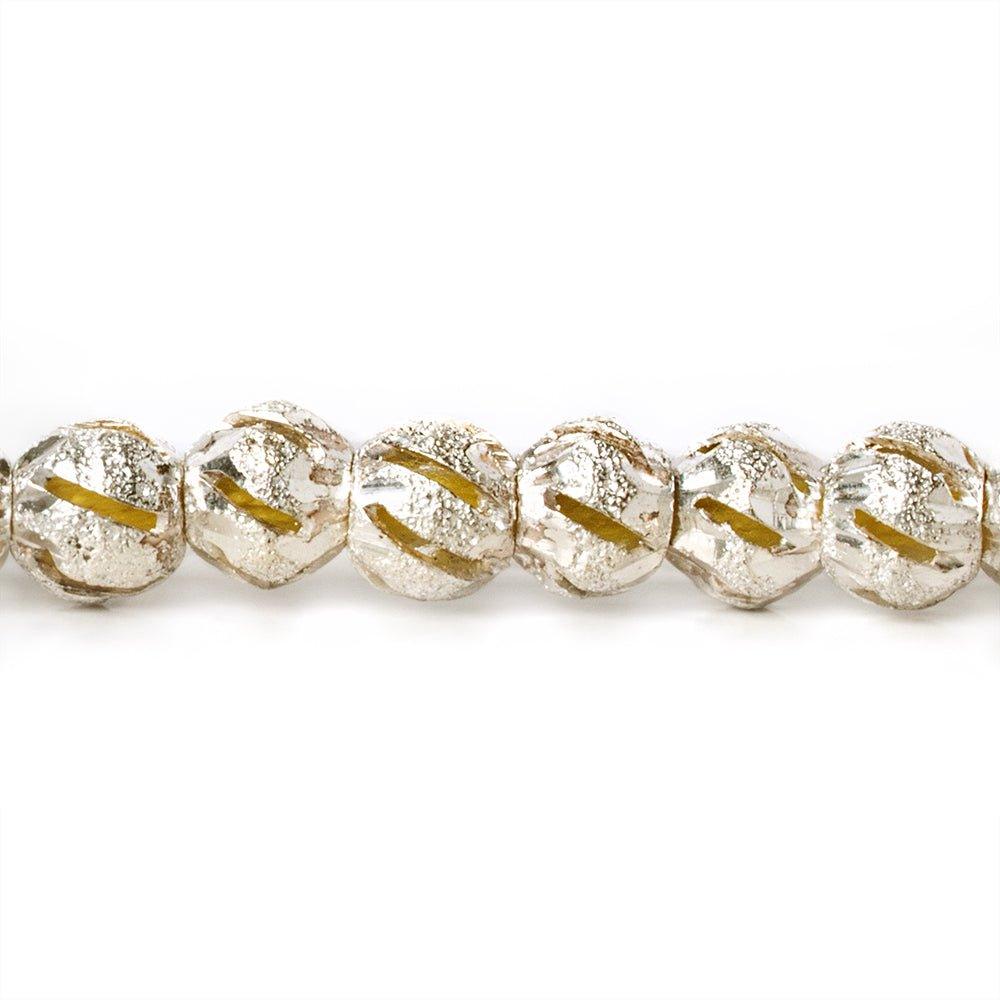 5mm Sterling Silver Plated Brass Stardust Stripe Round Beads, 8 inch - The Bead Traders