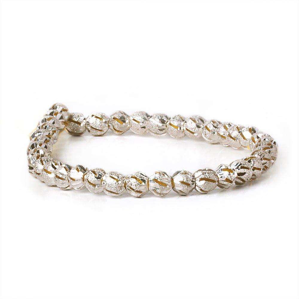 5mm Sterling Silver Plated Brass Stardust Stripe Round Beads, 8 inch - The Bead Traders