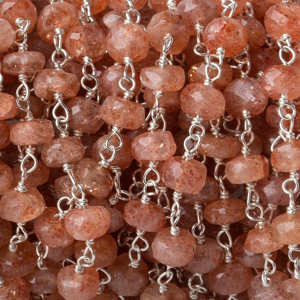 5mm Sunstone faceted rondelle Silver Chain by the foot - The Bead Traders